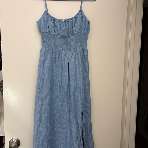 Aritzia Wilfred 100% Organic Linen Genoa Linen Midi Dress in Blue Size Medium - Picture 3 of 9